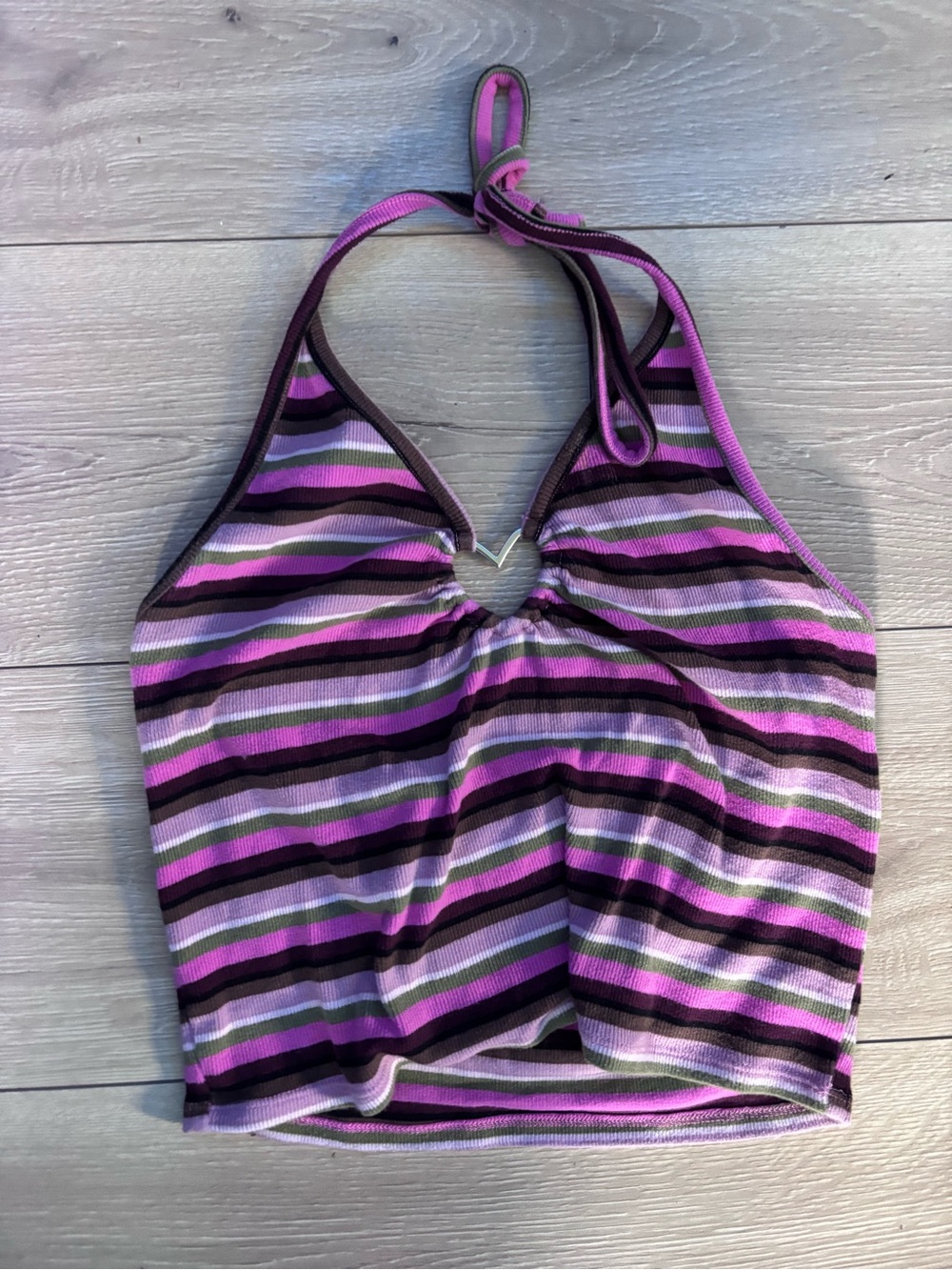 Hot Topic Purple Striped Halter Crop Top - Women's